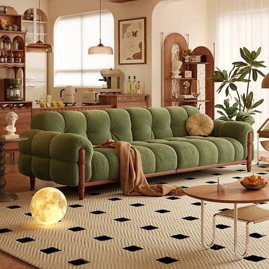 American Style Green Fabric Couch Set with French Vintage Design