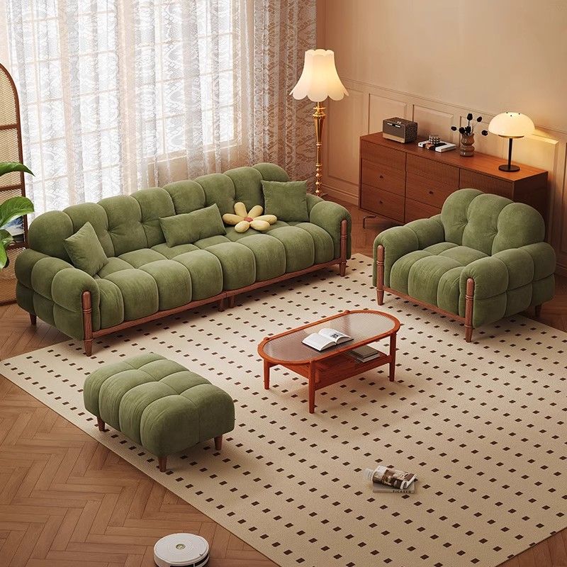 American Style Green Fabric Couch Set with French Vintage Design