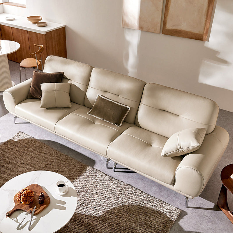 Italian Modern 3-Seater Leather Couch for Small Space Home Decor