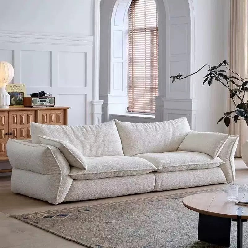 Designer French Cream Sofa with Feather Cushions for Cozy Living Room